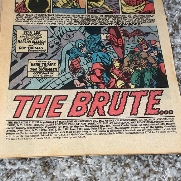 VINTAGE 1971 MARVEL THE INCREDIBLE HULK 1st App Jarella Bronze Age Comic #140 - Picture 7 of 9